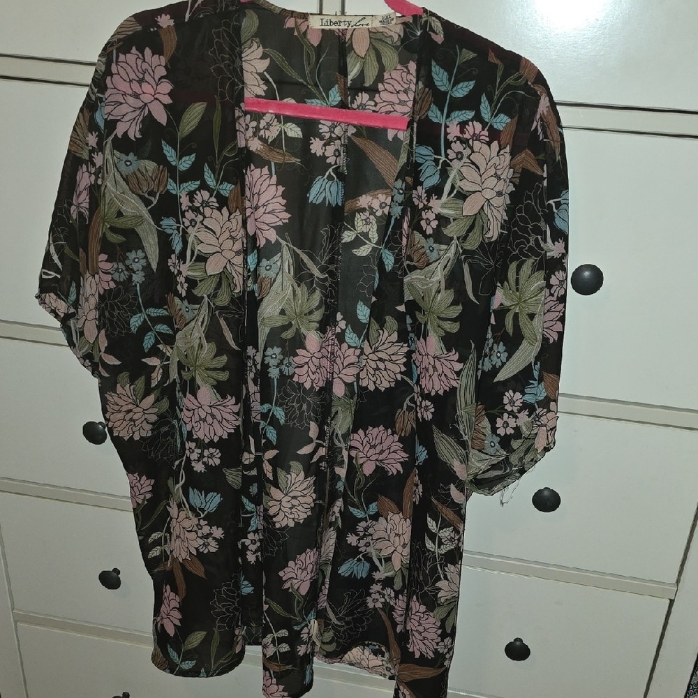 Liberty Love Black and Pink Floral Kimono